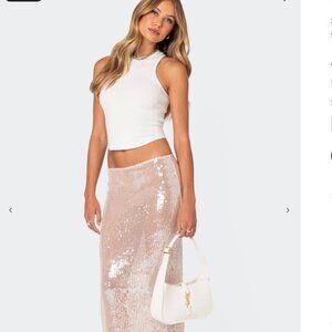 $78 Edikted Sheer Sequin Maxi Skirt | Mermaid Skirt | Pink Maxi Skirt | XS
